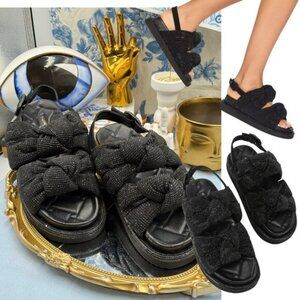 🆕 KURT GEIGER LONDON 🧿 NWOB Orson Knot Crystal Bejewelled Sandal, Black - Sz 9